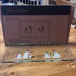 Pampered Chef Snowman Divided Platter - Festive Colors